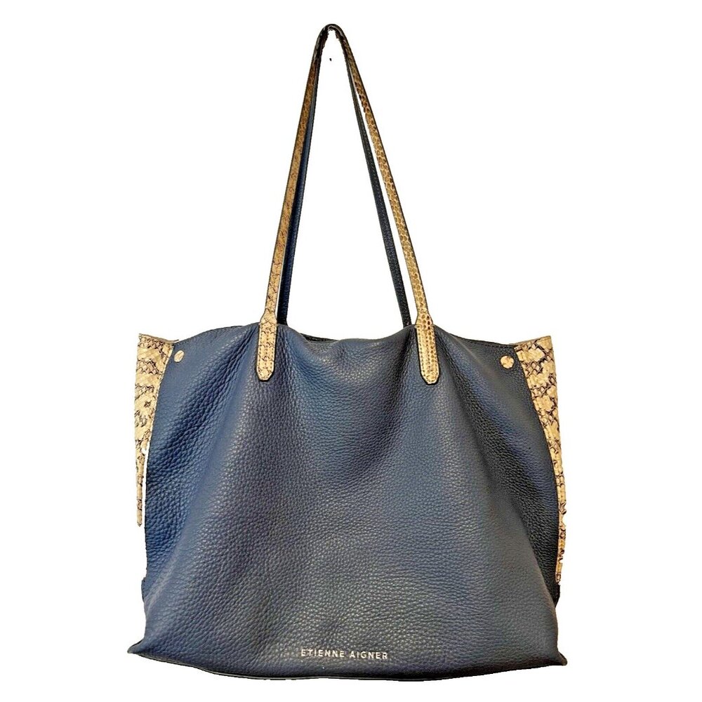 Etienne Aigner Lg Tote Blue and Cream Snakeskin Leather Shoulder Bag w Dust Bag